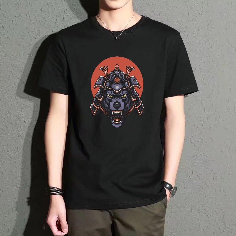 Street Fashion Casual - Men's Black Round-Neck Short-Sleeved T-Shirt, Loose