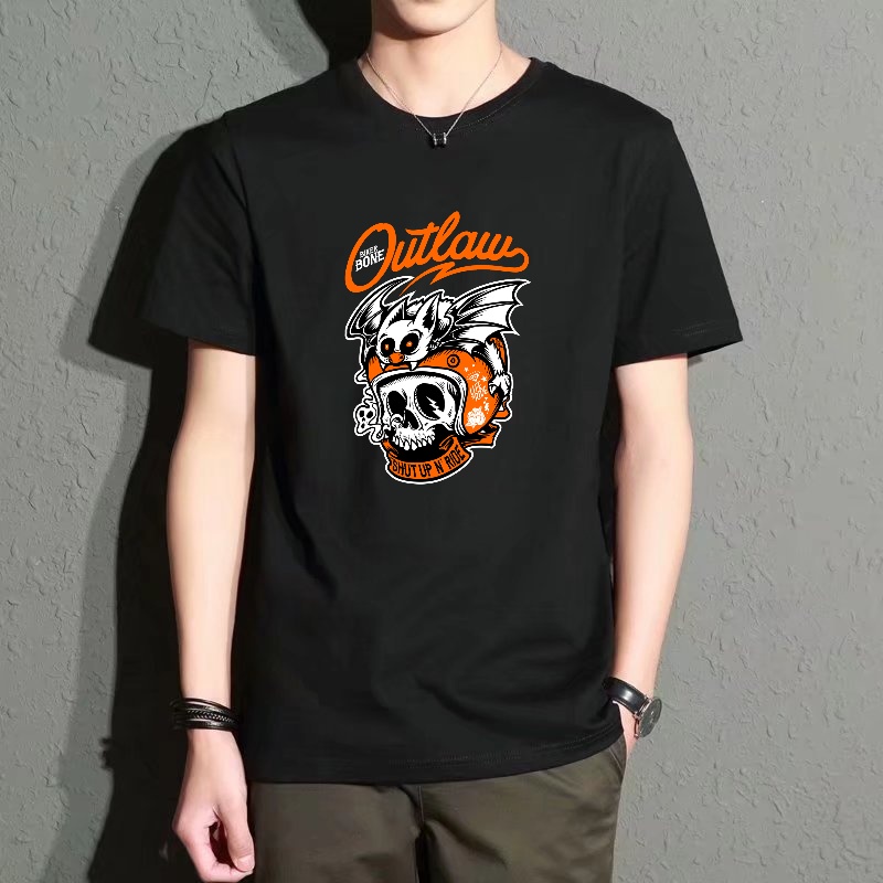 Street Fashion Us - Men's Black Round-Neck Short-Sleeved T-Shirt with