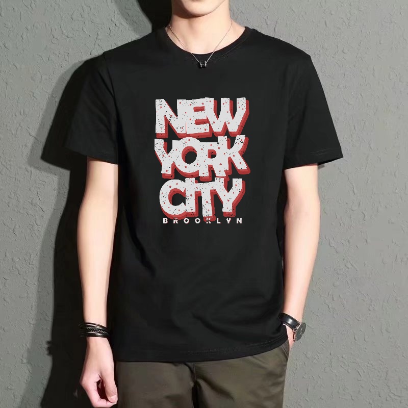 Street Fashion Of New York - Men's Black Round-Neck Short-Sleeved T-Shirt, New