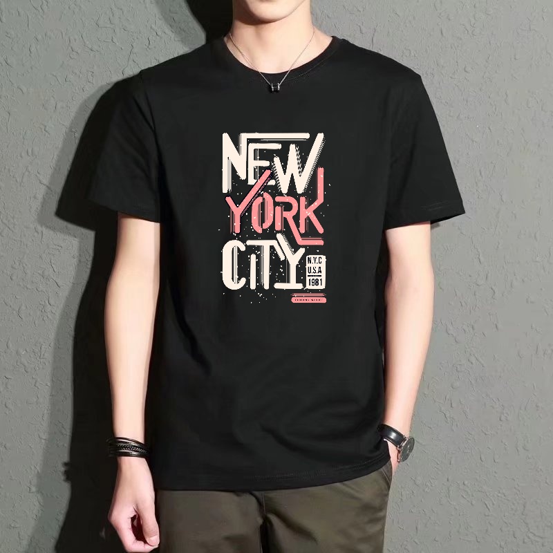 Street Fashion Of New York - Men's Black Round-Neck Short-Sleeved T-Shirt, New