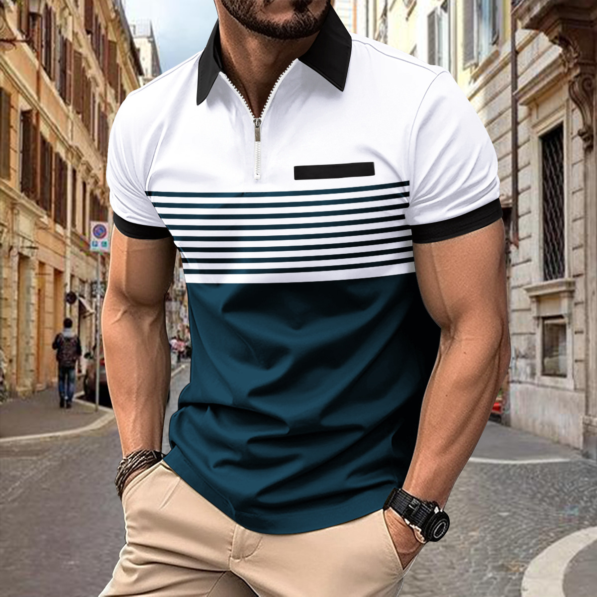2025 Summer lapel zipper Casua - đánh giá và giá Street Fashion Men 2025