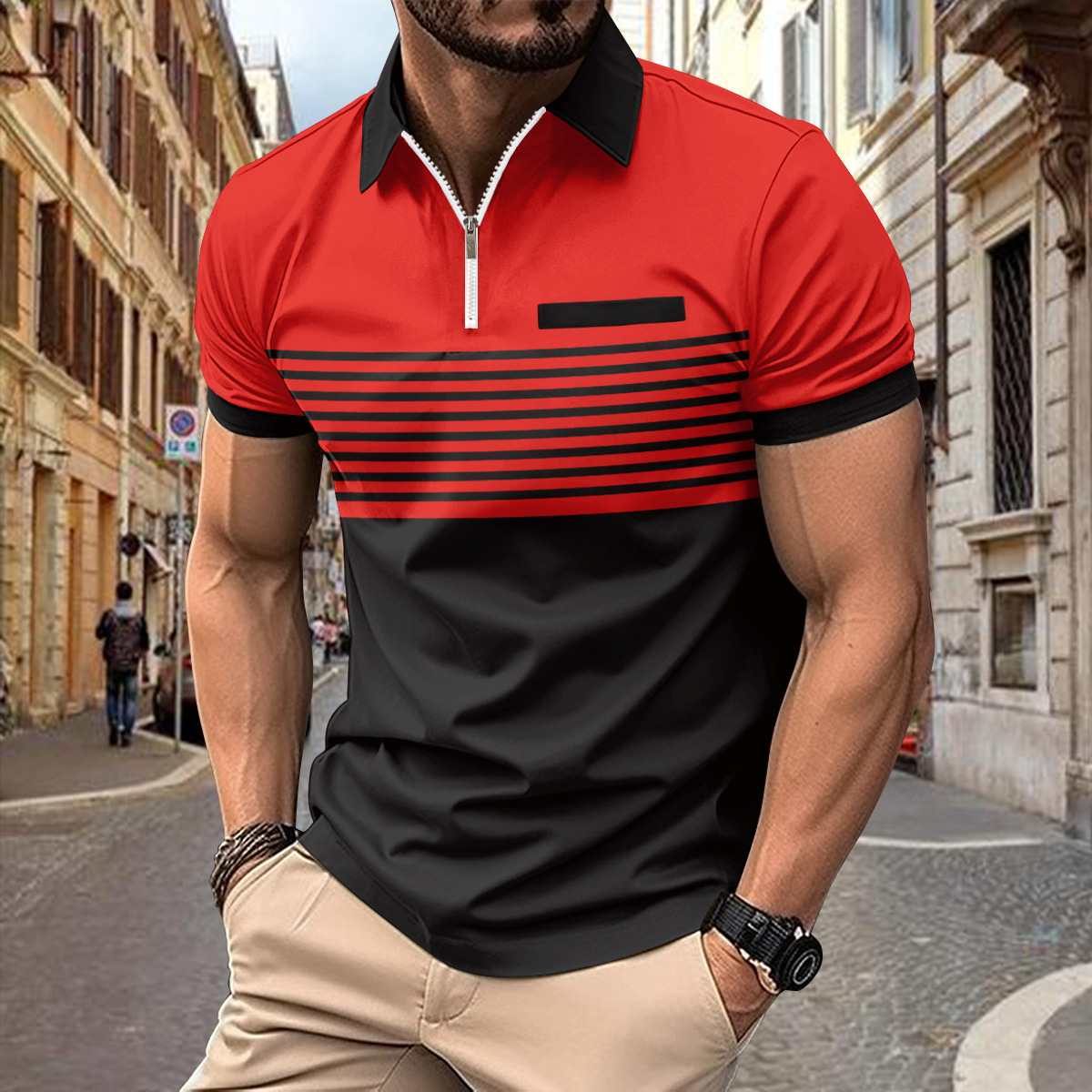 2025 Summer lapel zipper Casua - đánh giá và giá Street Fashion Men 2025
