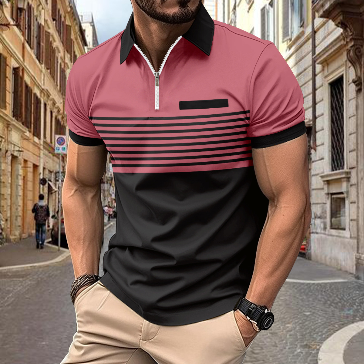 2025 Summer lapel zipper Casua - đánh giá và giá Street Fashion Men 2025